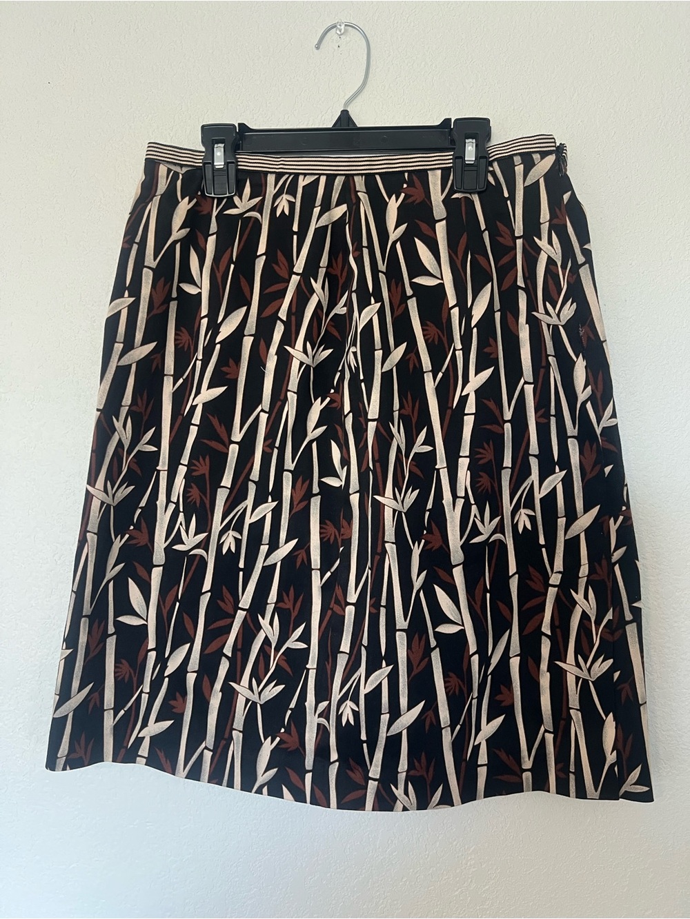 Black Bamboo-Print A-Line Skirt